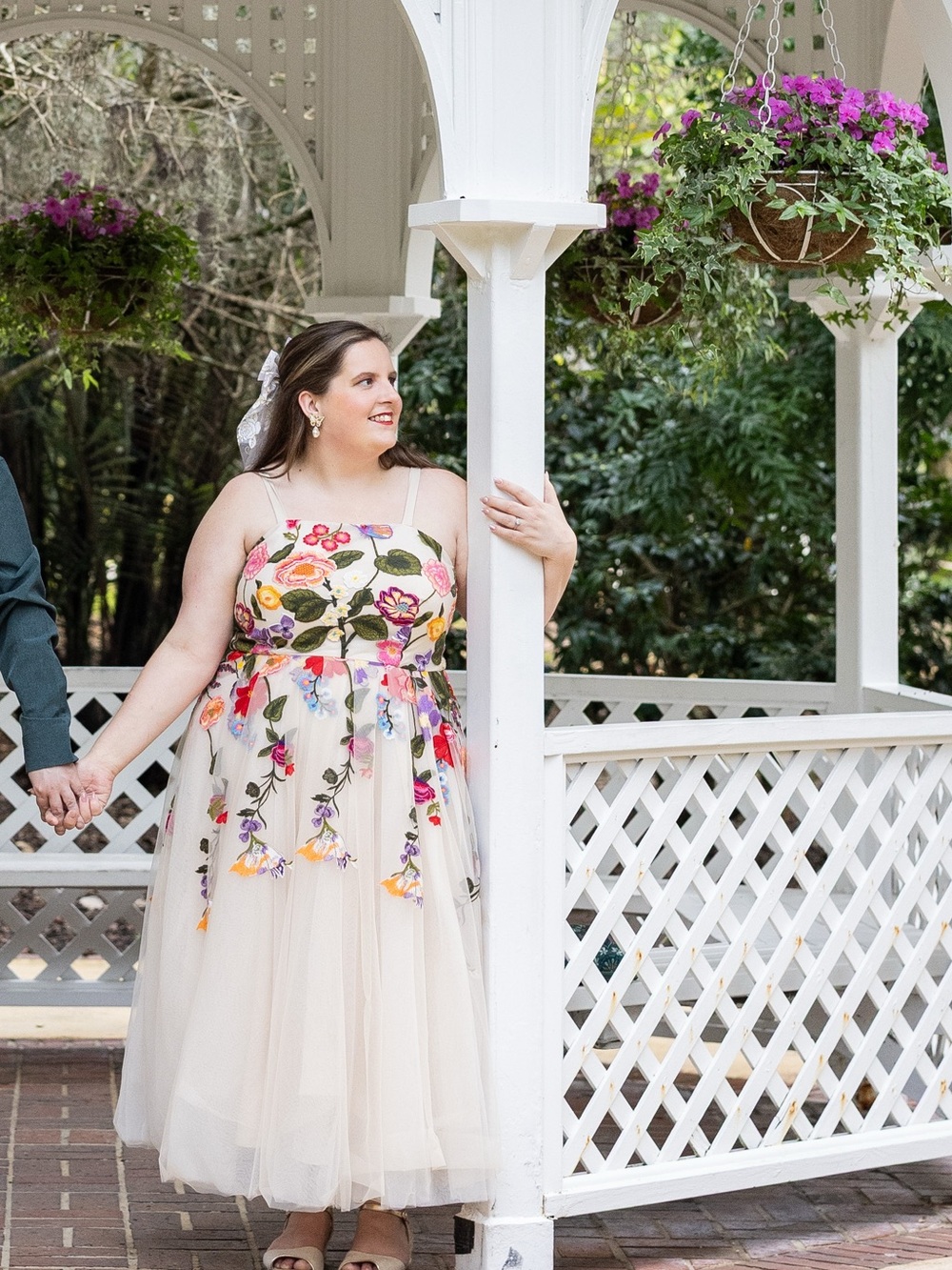 JessaKae Cream Tulle Dress with Multicolor Floral Embroidery